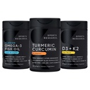Sports Research Body Wellness Pack - Wild Alaskan Pollock Omega-3 Fish Oil 1250 (90 Softgels), Turmeric Curcumin C3 Complex (120 Softgels) & Vegan 5000IU Vitamin D + 100mcg Mk7 Vitamin K (60 Softgels)