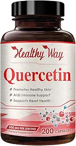 Capsulas de Quercetina de alta resistencia 500 mg - Una vez Daily Powerful Antioxidant Quercetin Suplemento para el cerebro de la piel del envejecimiento del corazón y el apoyo inmunológico - Vegan Friendly Gluten-Free Made in the USA (200 Servings)