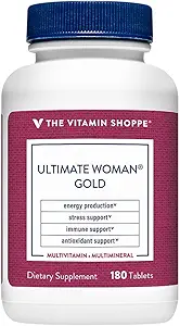 The Vitamin Shoppe Ultimate Woman Gold Multivitamin - with Iron, B Vitamins & Vitamin D3 and More to Support Energy Production, Bone & Immune Health - Gluten Free Multi-Mineral (180 Tablets)