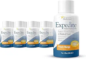 Medtrition Expedite Liquid Collagen, Peach Mango, 2 Fl Oz, Pack of 24 - Nutrition Support for General, Orthopedic & Cosmetic Surgery Recovery