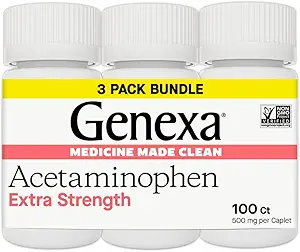 Genexa Clean Acetaminophen 500mg Extra Strength, Dye Free Pain Reliever Fever Reducer, 0% Artificial Additives, Dolor de dolor para adultos, Aliviado, Dolor de espalda, Dolor de artritis menor, 300 Tablets