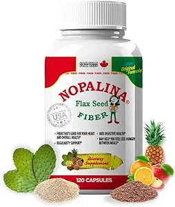 Nopalina Fiber Formula | 120 Capsules | Flax Seed, Psyllium, Oat and Wheat Bran, Omega 3, 6 & 9 | Gut Health & Regularity | The Original