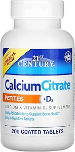 21st Century Calcium Citrate Petites + D3 Coated Tablets - 200 Tablets, Pack de 4