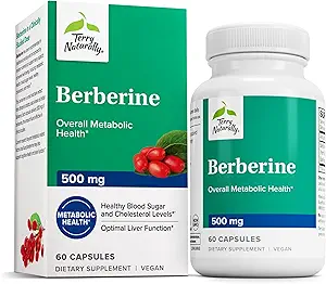 Terry Naturalmente Berberina - Suplemento dietético con Berberina - Suplemento de salud del hígado para el apoyo al metabolismo - Soporte de salud conjunto para hombres y mujeres - 60 cápsulas