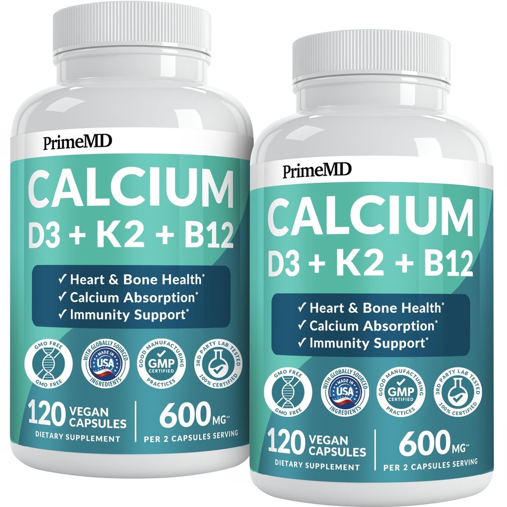 Suplementos de calcio 4-en-1 para mujeres y hombres - Calcio con vitamina D3 K2 5000 UI Suplemento, 601 mg por servidumbre para el corazón, Bones & Body Defenses - libre de gluten, vegano-Amigo (240 ct)