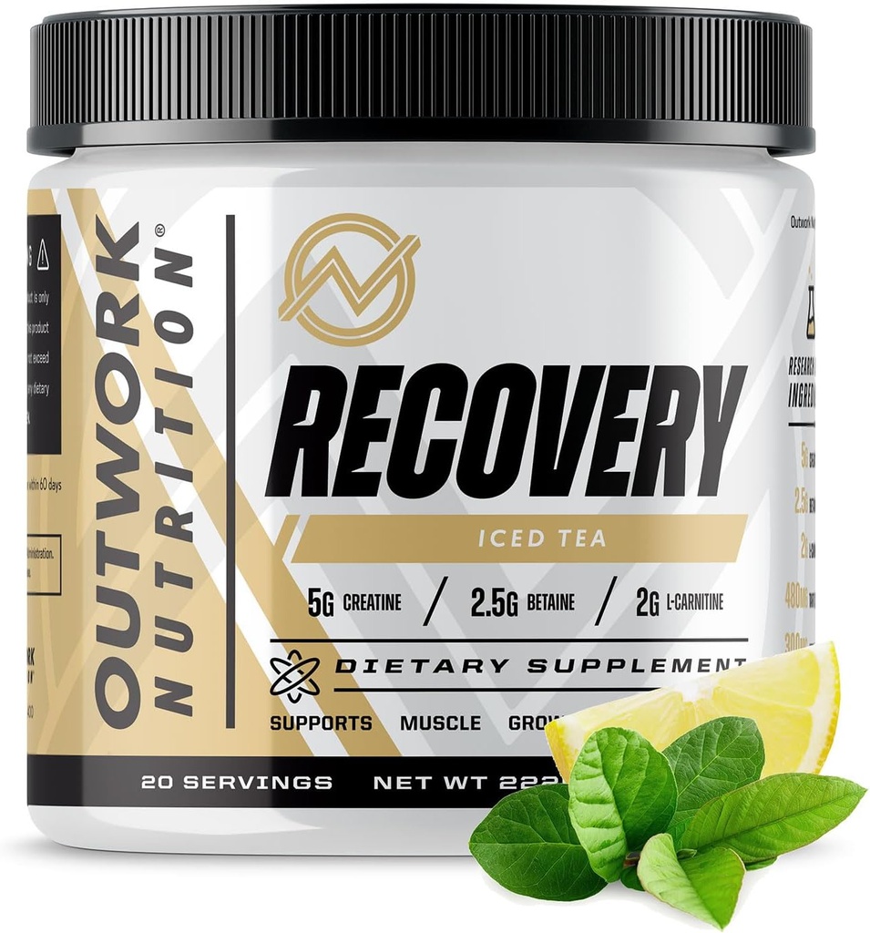 Outwork Nutrition Post Workout Recovery Powder - Creatine Monohydrate, KSM-66 Ashwagandha & Tart Cherry - Speeds Recovery, Eases Soreness - Creatine Powder for Men & Women, Iced Tea, 240 Gr