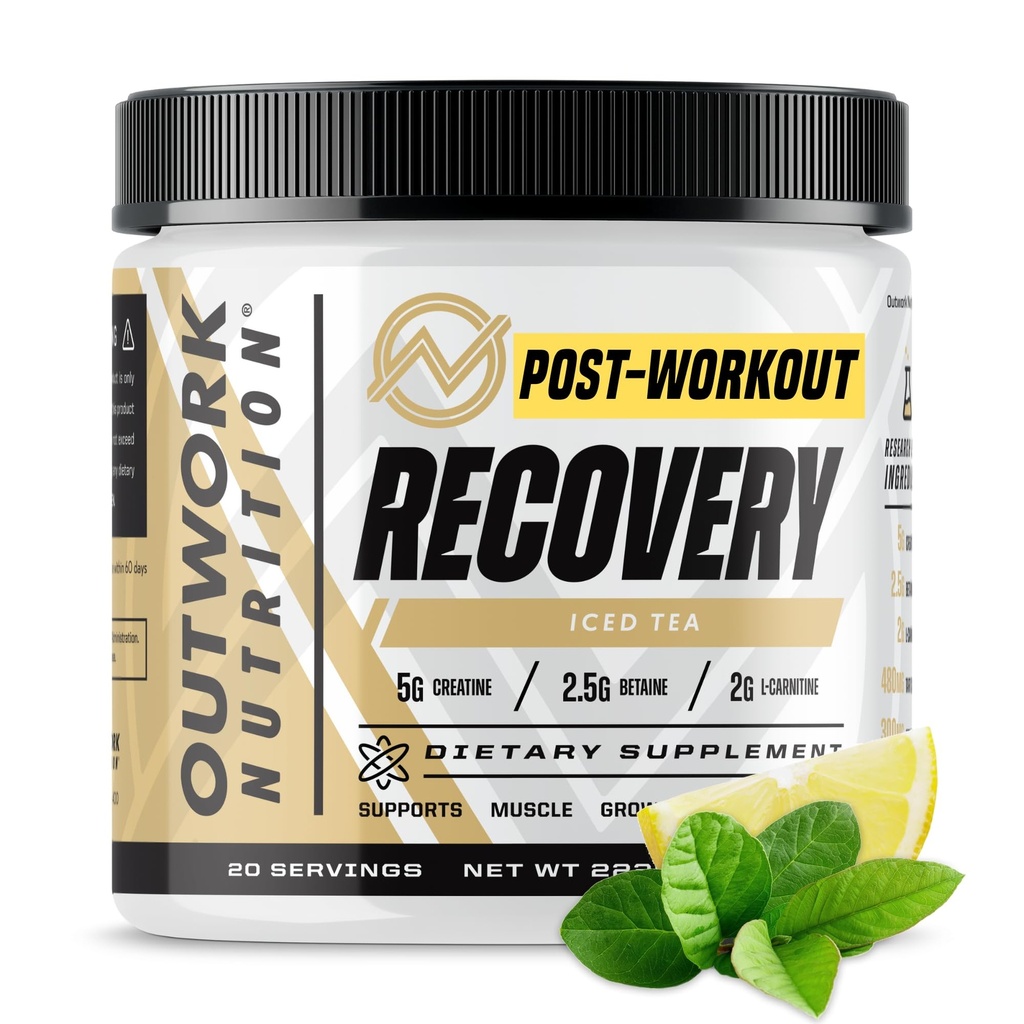Outwork Nutrition Post Workout Recovery Powder - Creatine Monohydrate, KSM-66 Ashwagandha & Tart Cherry - Speeds Recovery, Eases Soreness - Creatine Powder for Men &amp; Women, Iced Tea, 240 Gr