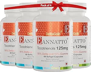 WELLNESS EXTRACT Eannatto Tocotrienols Vitamina E Suplementos Tocopherol Free, Non-GMO, Gluten Free & Antioxidant 125MG 60 Softgels (Pack of 4)