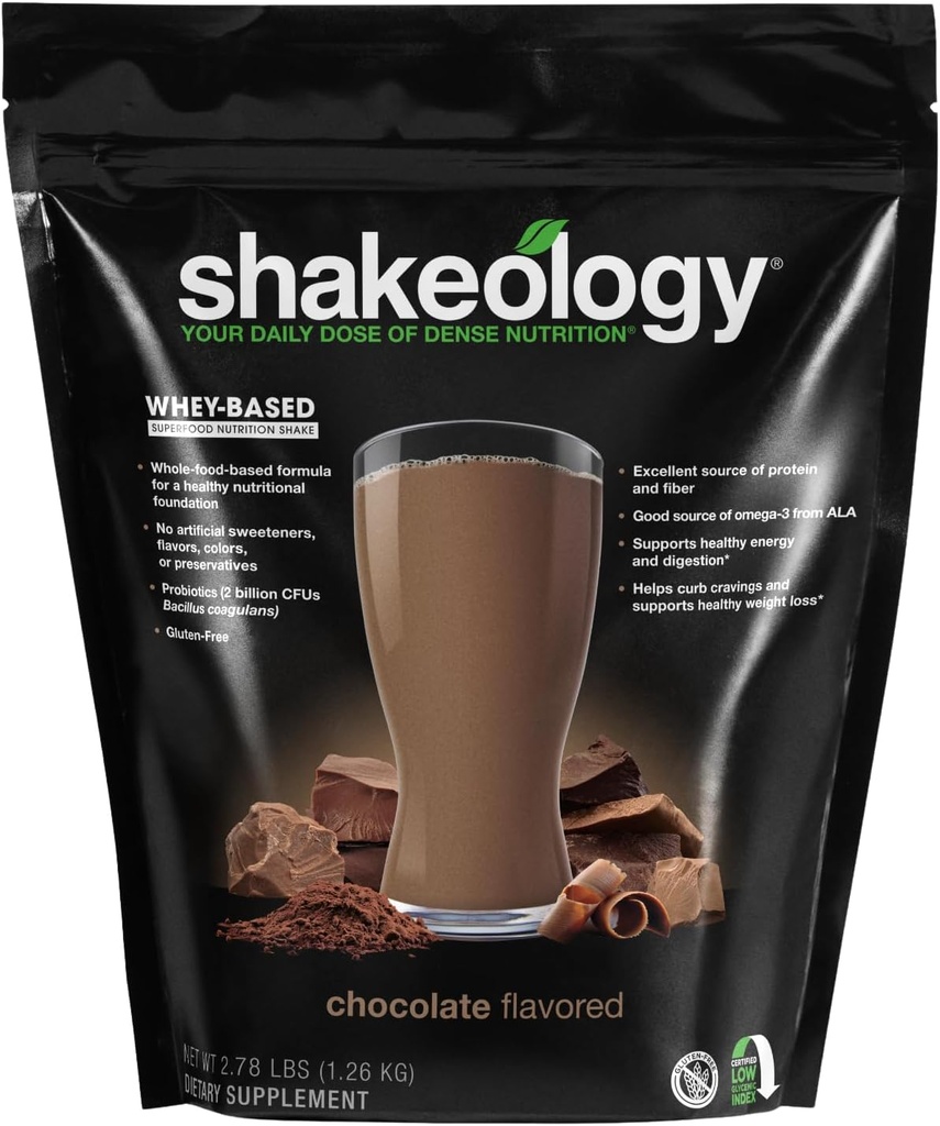 Shakeology Whey Protein Powder Blend - Gluten Free, Superfood Protein Agitación con vitaminas y minerales - Ayuda a apoyar la pérdida de peso saludable, apoyo muscular magro, salud de la Gut - Chocolate, 30 servicios