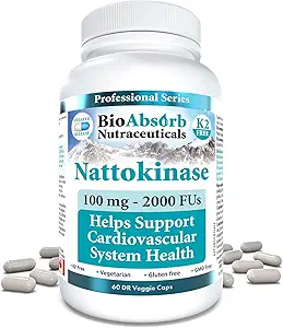 Bio Absorb Nattokinase Suplemento. No GMO Natto Extracto Enzyme. 100 mg, 2000 FUs. 60 Veggie Caps (60-Day Supply)