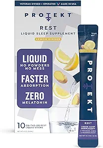 PROTEKT GABA L Theanine Supplement | Melatonin-Free Sleep Aid for Adults | Valerian Root for Night Support & Restful Sleep | GABA Calm Liquid Drink Mix for Adults | Lemon Ginger, Pack of 10