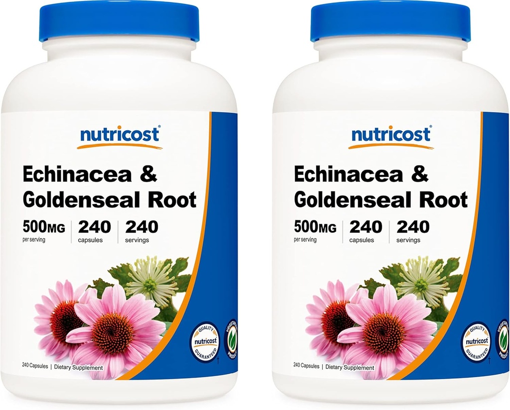 Nutricost Echinacea & Goldenseal Root, 500mg, 240 Capsules (2 Botellas) - Veggie Caps, Non GMO, Gluten Free