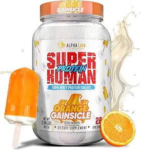 ALPHA LION Superhuman Whey Protein Powder, Great Tasting Pure Whey Protein Isolate, Low Carb, Low Sugar, No Bloat Post Workout, Muscle Recovery &amp; Growth (28 Servings, Orange Gainsicle)
