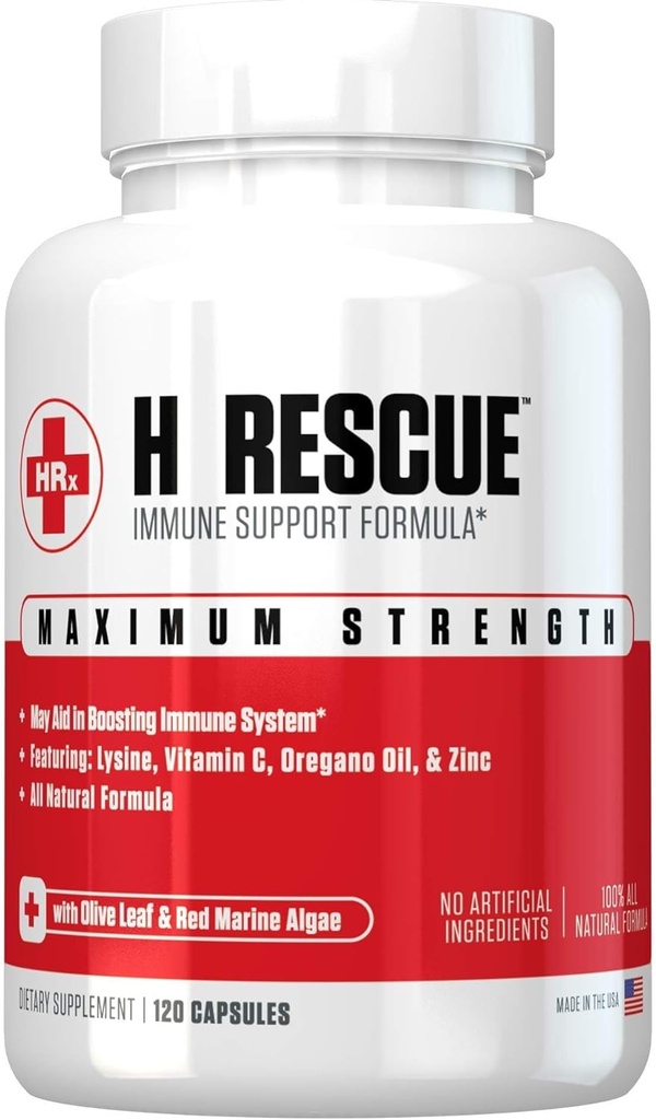 Re+Gen Nutrition H Rescue Immune Support Supplement for Adults, Capsules with Zinc, Vitamina C, L lysine Amino Acid &amp; Oregano Oil for Immunity Health in Men &amp; Women, 120 Capsules