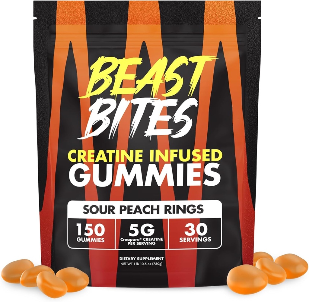 BEAST BITES - Critina Infused Gummies - 5g Crepure Creatine Monohydrate Por Serving - NSF Certified for Sport - 30 Servings