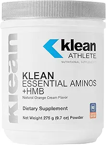 Aminos esenciales Klean Athlete Klean + HMB - Blend of Essential Amino Acids - con HMB, vitamina D3 &amp; Glutamina para masa muscular magra - 9.7 onzas - Natural Orange Cream Flavor