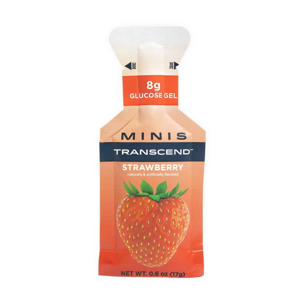 Transcend Foods Mini Strawberry Gel (.6 oz, Pack of 12) Fast-Acting Carb Gel Strawberry Flavor – Tamaño de viaje, Caffeine Gratis, Gluten Free