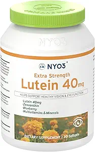 NYO3 Lutein " Zeaxanthin 40mg con Blueberry, 30 Softgels Ojos Vitaminas y Suplemento Mineral – Ojo $ Visión Salud Silencio Antioxidante Apoyo