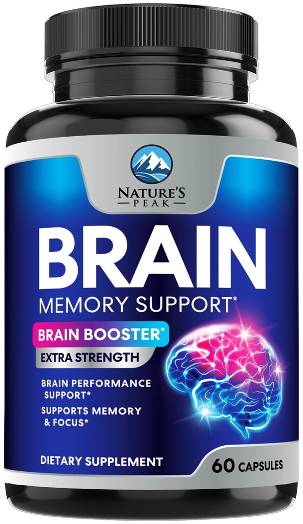Suplemento de memoria cerebral - 3X Nootropía de fuerza para la concentración, la claridad y el apoyo en foco - Vitaminas cognitivas de salud cerebral con Bacopa, Phosphatidylserine &amp; DMAE, píldoras de booster cerebral, 60 cápsulas