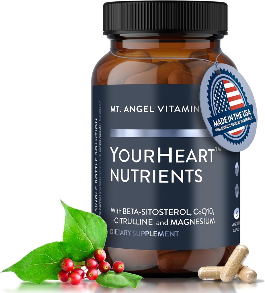 Mt. Angel Vitaminas Tus Nutrientes Corazón Capsules - Salud cardíaca &amp; Presión sanguínea Suplemento con CoQ10, Hawthorn, Magnesio y Arjuna - Soporte cardiovascular para Hombres &amp; Mujeres - 60 cápsulas