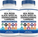 Sea Moss Black Seed Oil Ashwagandha Turmeric Bladderwrack Burdock - con Manuka, Honey Dandelion, ACV Black Pepper Gluten Gratis - 2-Pack