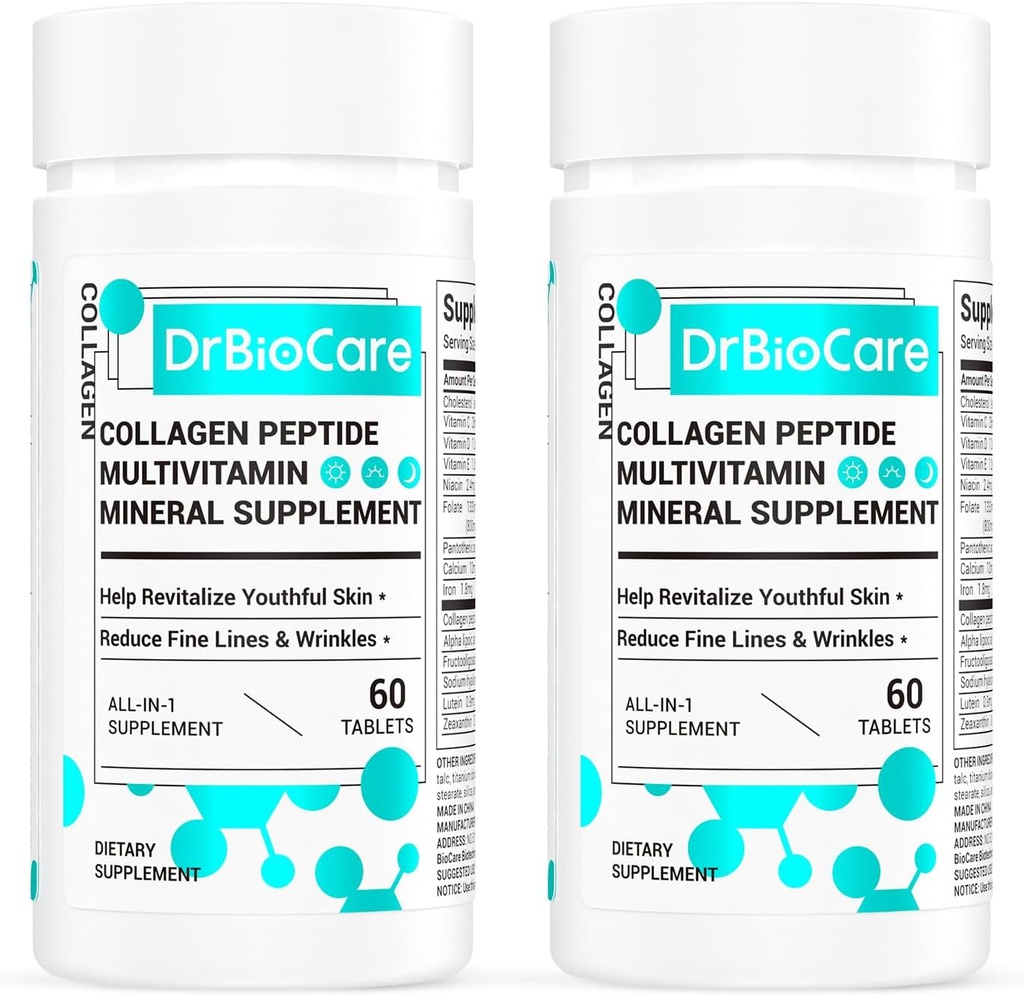 DrBioCare Collagen Peptides para Mujeres, Belleza Vitamina &amp; Suplemento Mineral, Contiene Vitamina D3, Probióticos para Peptidos Collagen Mujer, Complejo Vitamin B,Vitamin E 120 Tablets