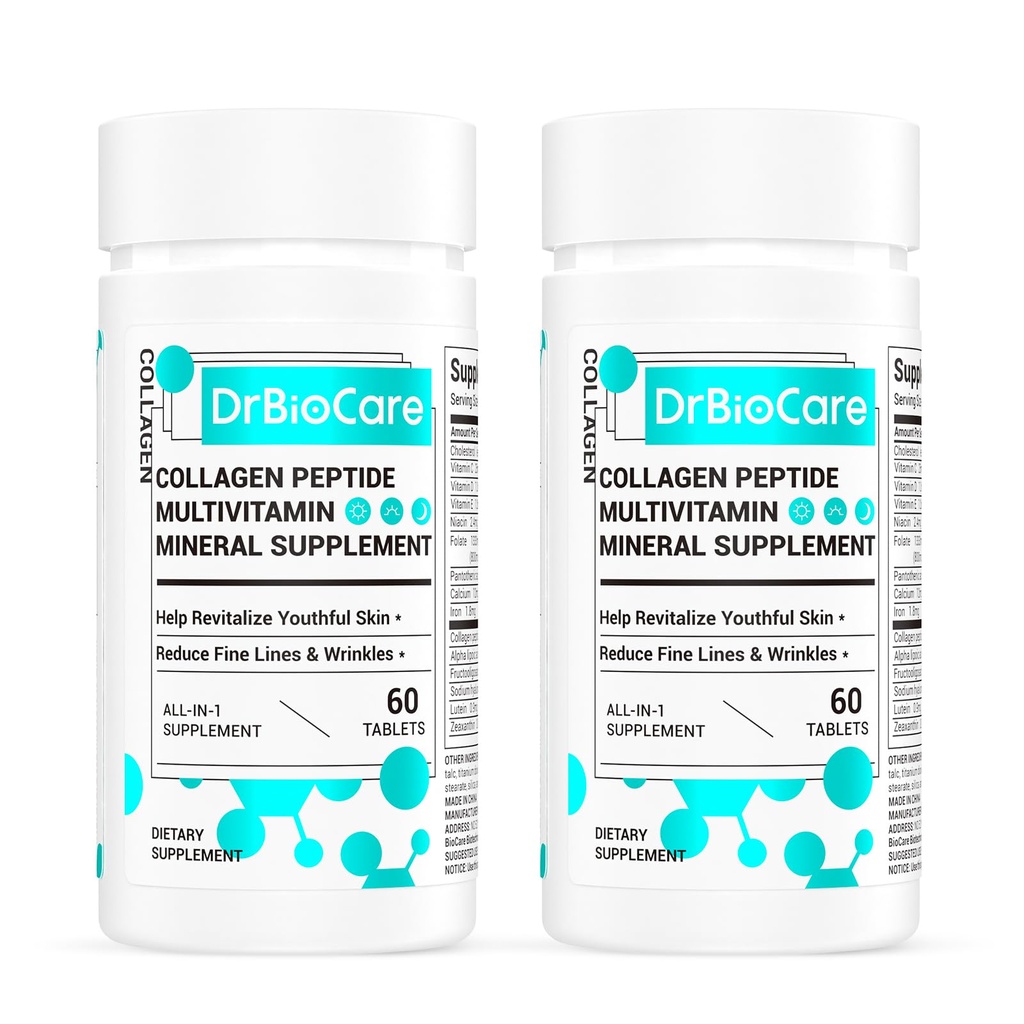 DrBioCare Collagen Peptides para Mujeres, Belleza Vitamina &amp; Suplemento Mineral, Contiene Vitamina D3, Probióticos para Peptidos Collagen Mujer, Complejo Vitamin B,Vitamin E 120 Tablets