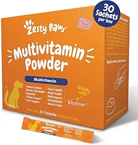 Zesty Paws 10-in-1 Dog Multivitamin - Gut, Immune, Joint, Skin &amp; Coat Support, and More - Dog Vitamins and Supplements Powder - Pet Supplements with Omega Fish Oil &amp; VitaFiber - Salmon - 30 Ct
