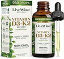LiveWise Naturals Vitamina D3 con K2 Liquid Drops, All Natural, Non-GMO, USA Made, 1208 IU Vitamina D3 &amp; 25 mcg K2, Supports Bone Health and Energy Levels, Infused with Peppermint, Olive, and MCT Oil