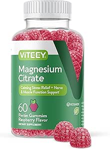 VITEEY Magnesium Gummies for Adults - 66 mg de Magnesium Citrate Gummy for Calm, Sleep, Nerve &amp; Muscle Function Support - Vegetarian, Gluten Gratis - 60 Cuenta