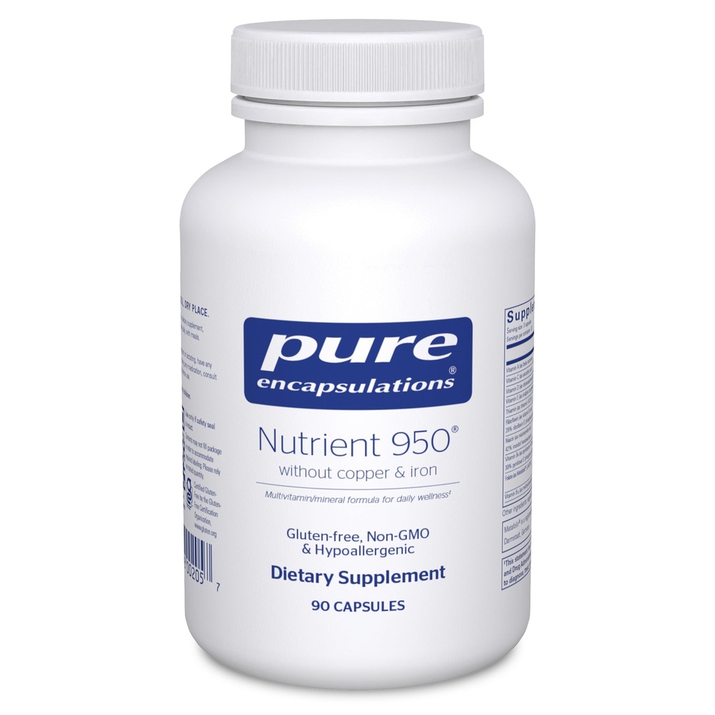 Pure Encapsulations Nutrient 950 Without Copper & Iron TEN Hypoallergenic Multi-Vitamin/Mineral Formula for Optimal Health TEN 90 Capsules