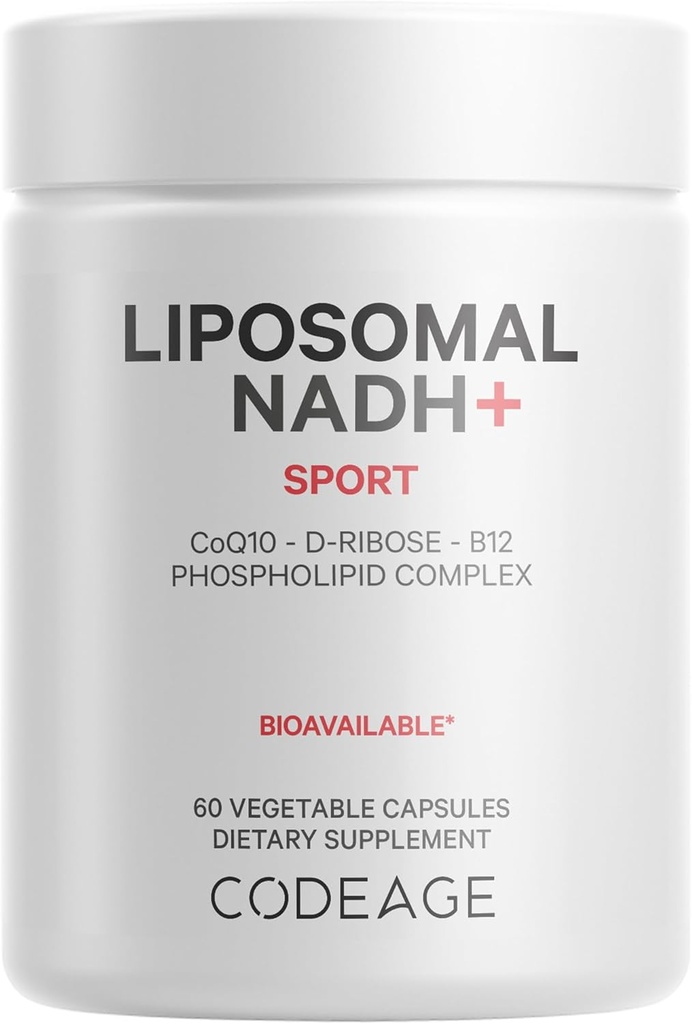 Codeage Liposomal NADH+ Suplemento - NADH, Vitamina B12, D-Ribose como Bioenergía Ribose, CoQ10-2-Month Supply - Entrega Liposomal - β-Nicotinamide Adenine Dinucleotide Pills - Non-GMO - 60 cápsulas