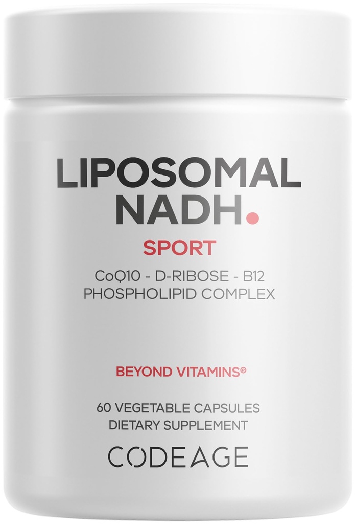 Codeage Liposomal NADH+ Suplemento - NADH, Vitamina B12, D-Ribose como Bioenergía Ribose, CoQ10-2-Month Supply - Entrega Liposomal - β-Nicotinamide Adenine Dinucleotide Pills - Non-GMO - 60 cápsulas
