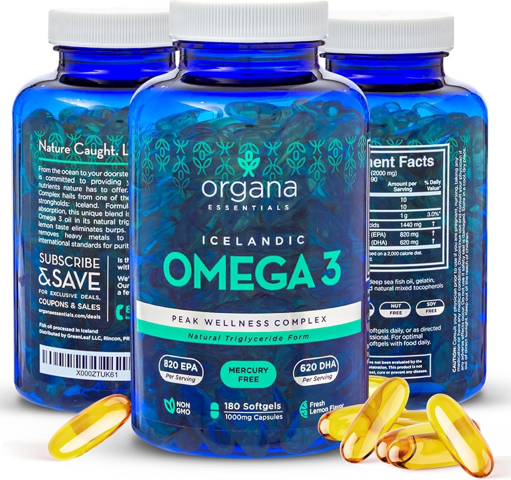 Omega 3 aceite de pescado 2,000 mg - alta EPA 820 mg + DHA 620 mg - 180 triple fuerza de la tensión de la grasa de limón blandos