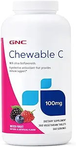 GNC Vitamina C 100mg, proporciona soporte para inmunes, fruta mezclada, servicio 360