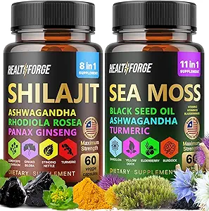 Shilajit, Ashwagandha Capsules " Sea Moss Capsules Black Seed Oil Capsules Ashwagandha, Turmeric - Shilajit for Woman Hombre Immune Support Rhodiola Rosea, Shilajit 60 Capsules " Sea Moss 60 Capsules Set