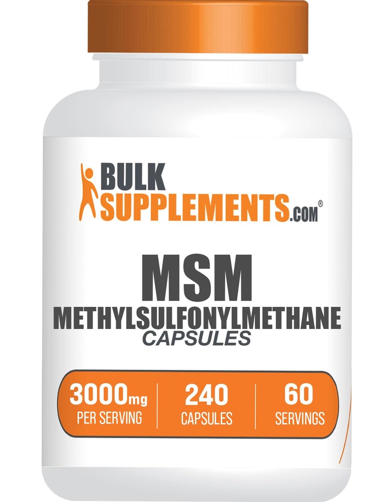 BulkSupplements.com MSM Capsules - Methylsulfonylmethane, MSM 3000mg - Joint Supplements, Gluten Free, 4 Capsules per Serving, 240 Count (Pack of 1)
