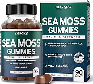 Irish Sea Moss Gummies 3000mg (90 Gummies with Bladderwrack & Burdock Root - Raw Seamoss for Thyroid, Energy, &amp; Immune Support) Third Party Tested, Vegan Safe, No Fillers &amp; Made in USA