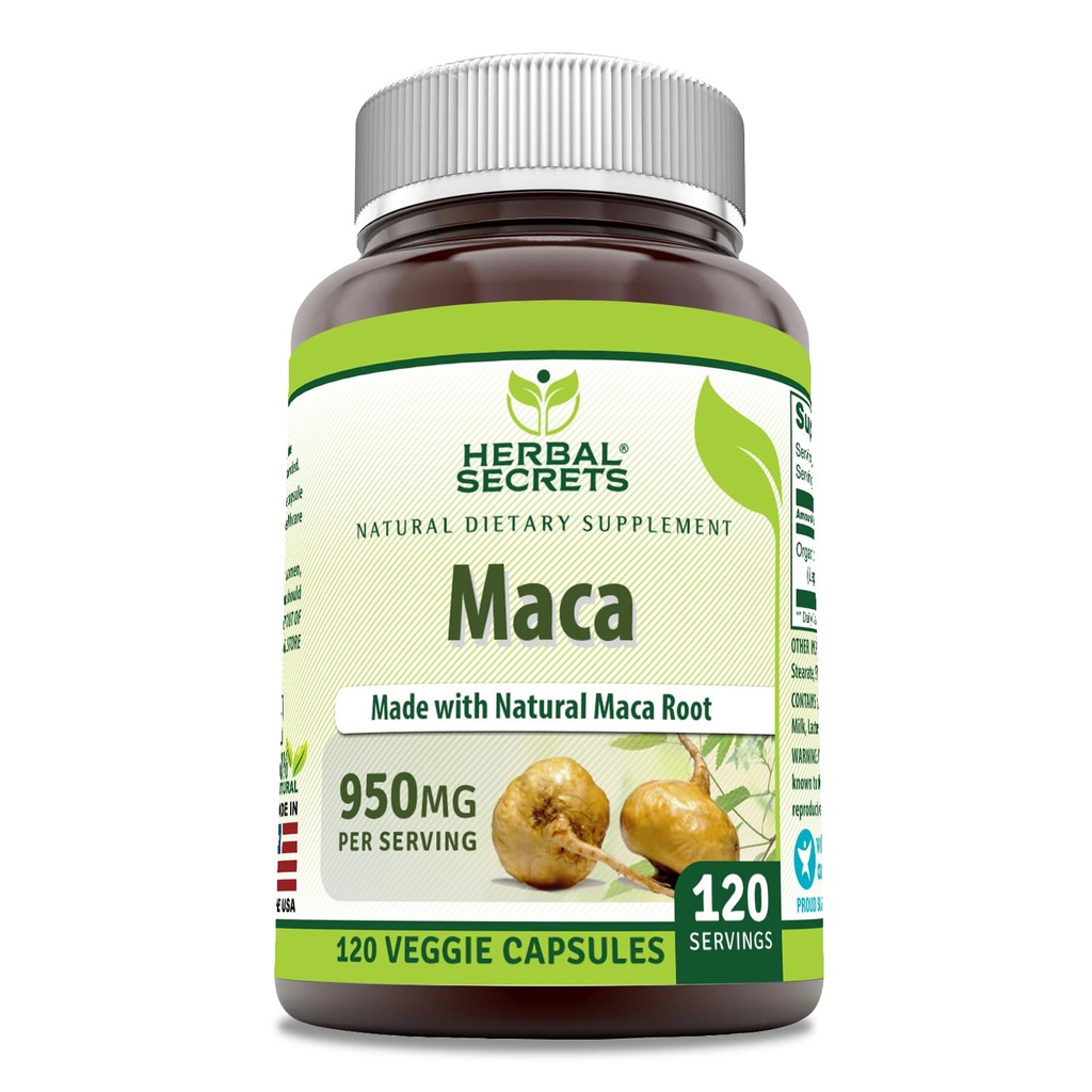 Herbal Secrets Maca Supplement TEN 950 Mg ANTE 120 Veggie Capsules ← Non-GMO TEN Gluten Free ← Made in USA