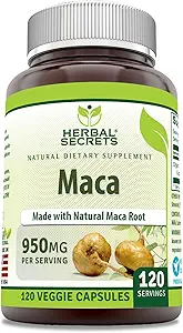 Herbal Secrets Maca Supplement TEN 950 Mg ANTE 120 Veggie Capsules ← Non-GMO TEN Gluten Free ← Made in USA