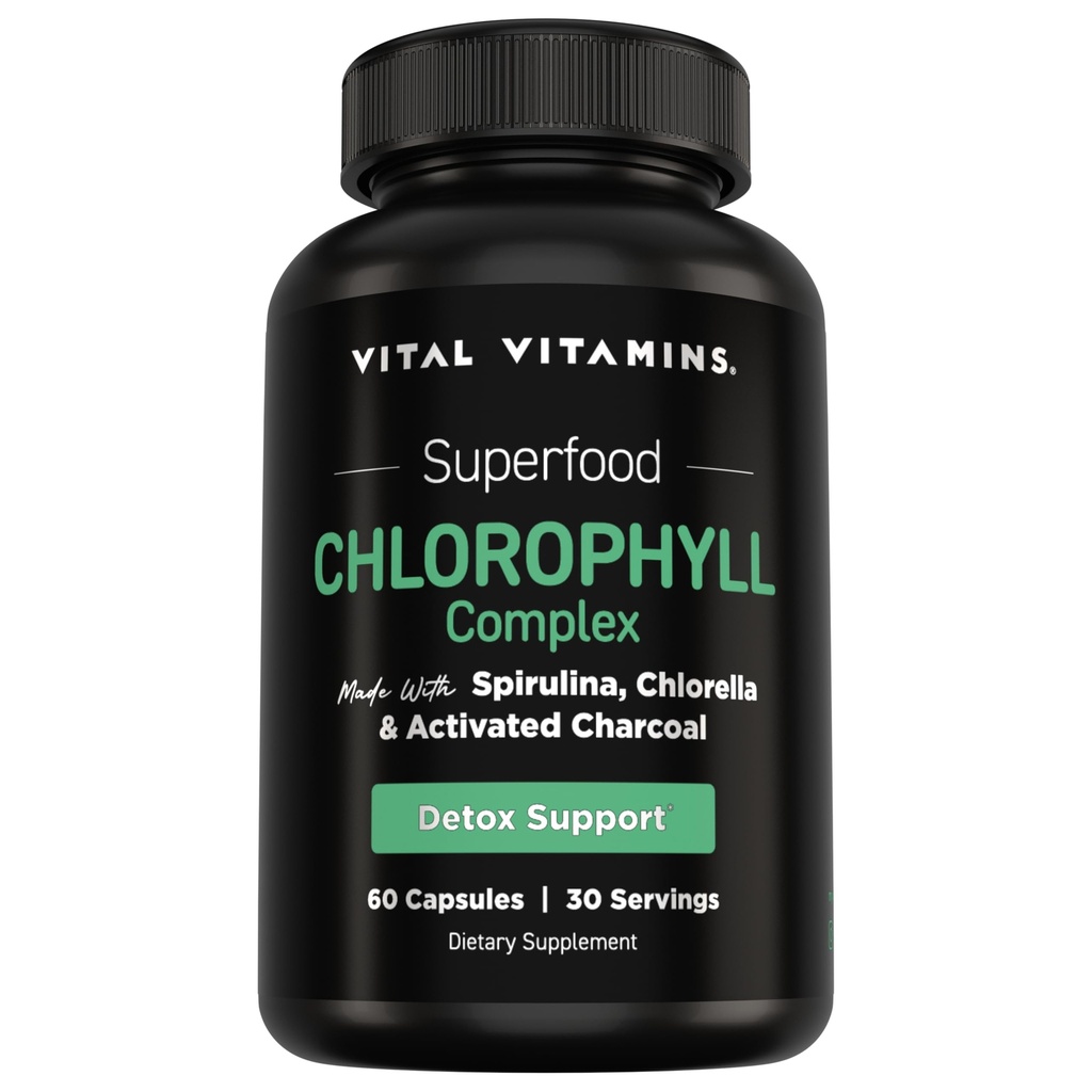 Vitaminas Vitales Clorofill Pills - Body Deodorizing Supplement - Made with Spirulina, Chlorella, Organic Parsley, Mint, & Activated Charcoal - Defeat Odor Naturalmente - for Women &amp; Hombre - 60 cápsulas