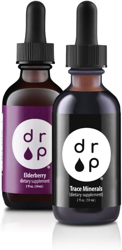 Drop Supplements Organic Trace Minerals Electrolyte Drops and Organic Elderberry 2 oz Liquid Drops Bundle