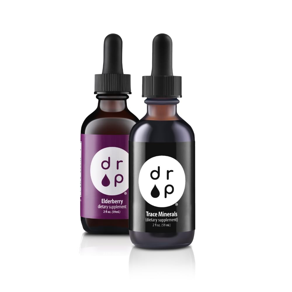 Suplementos de gota Minerales de rastro orgánicos Gotas de electrolito y Elderberry orgánico 2 oz Líquido de gotas