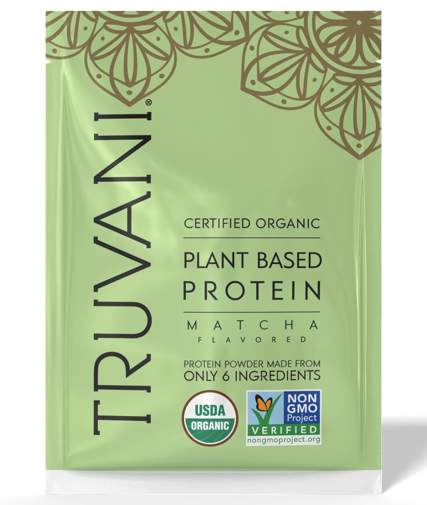 Truvani Vegan Pea Protein Powder | Matcha | 20g Organic Plant Based Protein | 1 Serving | Keto | Gluten & Dairy Free | Low Carb | No Added Sugar