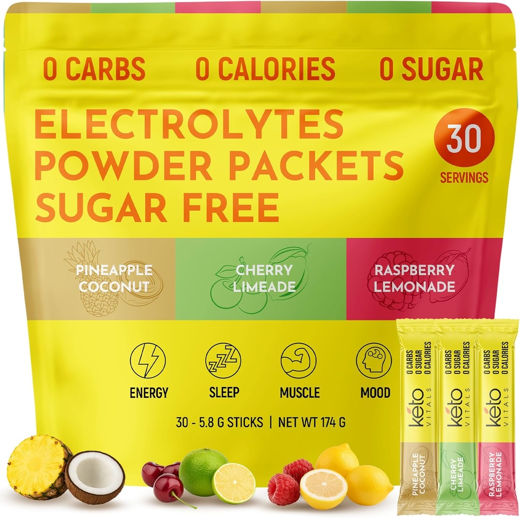 Keto Vitals Tropical Keto Electrolytes Polvo No Azúcar - Electrolitos con Potasio, Magnesio, Sodio, " Calcio - Azucar Libre Electrolito Embalajes de Polvo Bebida Mix " Hidration Powder, 30 Servings
