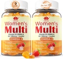Mujeres Multivitamina Gummy con Omega 3(DHA/EPA), Vitamina D3 K2, Calcio, Inositol, Daily Womens Vitamina A C E B Complex, L-MetilFolate, Metil B12, Azúcar Multivitaminas Minerales Metilada Libre, 120Cts