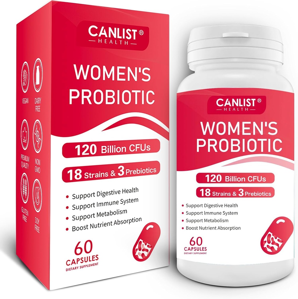 Probióticos de mujeres120 Billones CFUs 18 Strains 3 Prebióticos & Enzimas Digestivos Contiene Prebiótico Ecológico Cranberry Mujeres Salud Digestivo &amp; Apoyo Inmunitario Non-GMO Soy Gluten Dairy Free