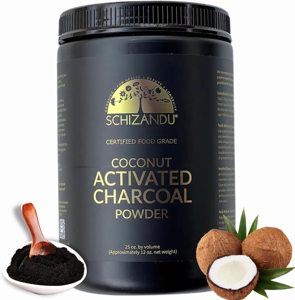 Pólvora de carbón orgánico activado de coco Ideal para soportes Piel, Cuerpo, Salud Oral, Blanqueamiento de dientes Silencioso Suplemento dietético (25 Oz (Pack de 1))