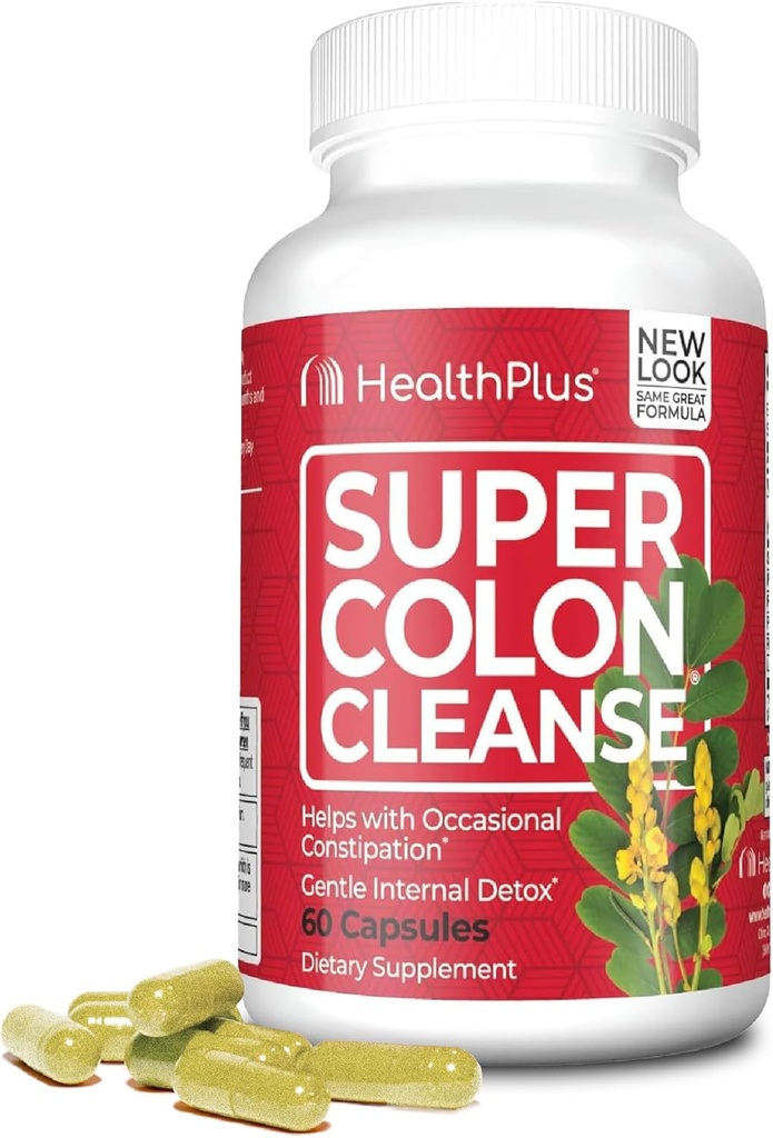 Health Plus Super Colon Cleanse 15 Day Supply of Gentle Gut Cleanse Detox, Psyllium Husk, Probiotics for Constipation Relief " Digestive Support, 60 Capsules