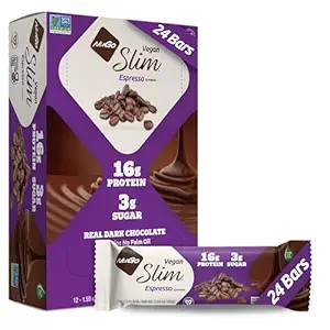 Nugo Slim Dark Chocolate Espresso, 16g Vegan Protein, 3g Sugar, 7g Fiber, Low Net Carb, Keto Friendly, Gluten Free, 24 Condes